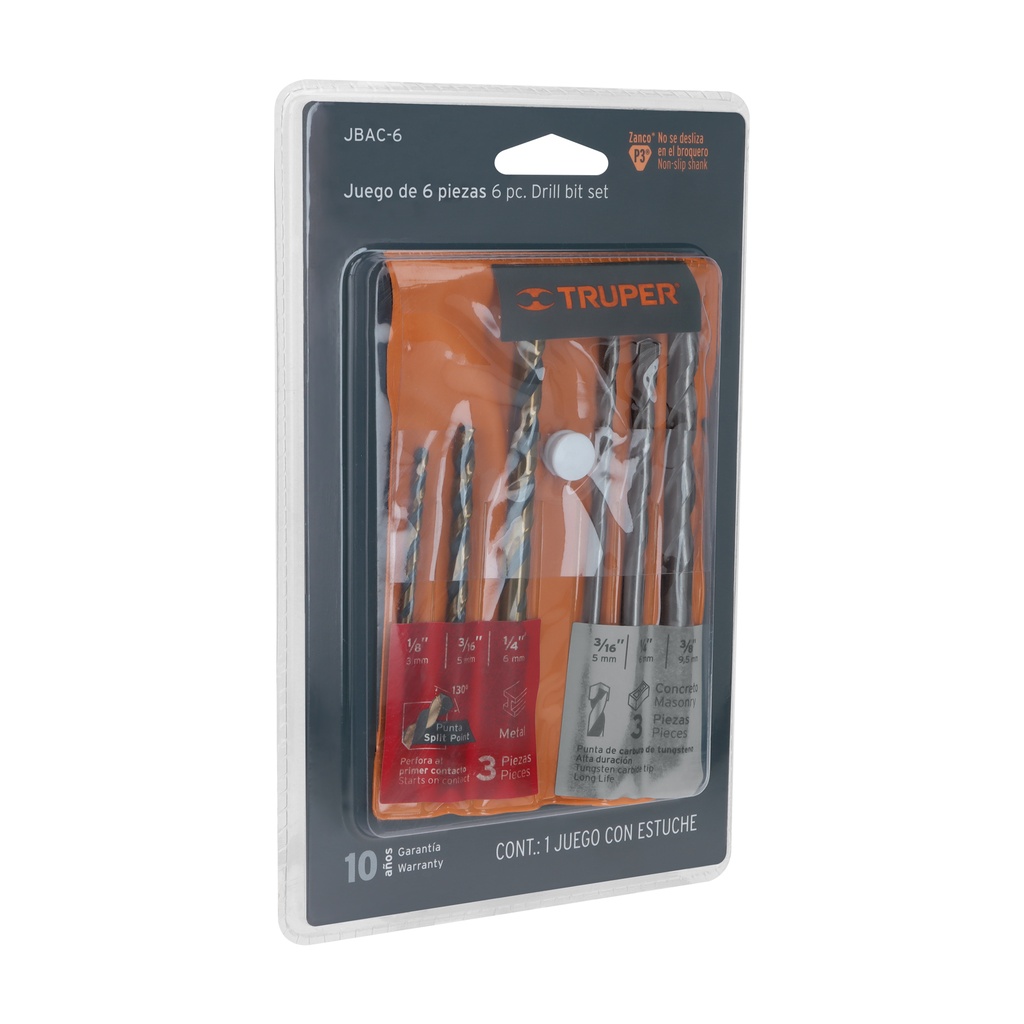 [T11336] Juego de 6 brocas para metal y concreto, Truper