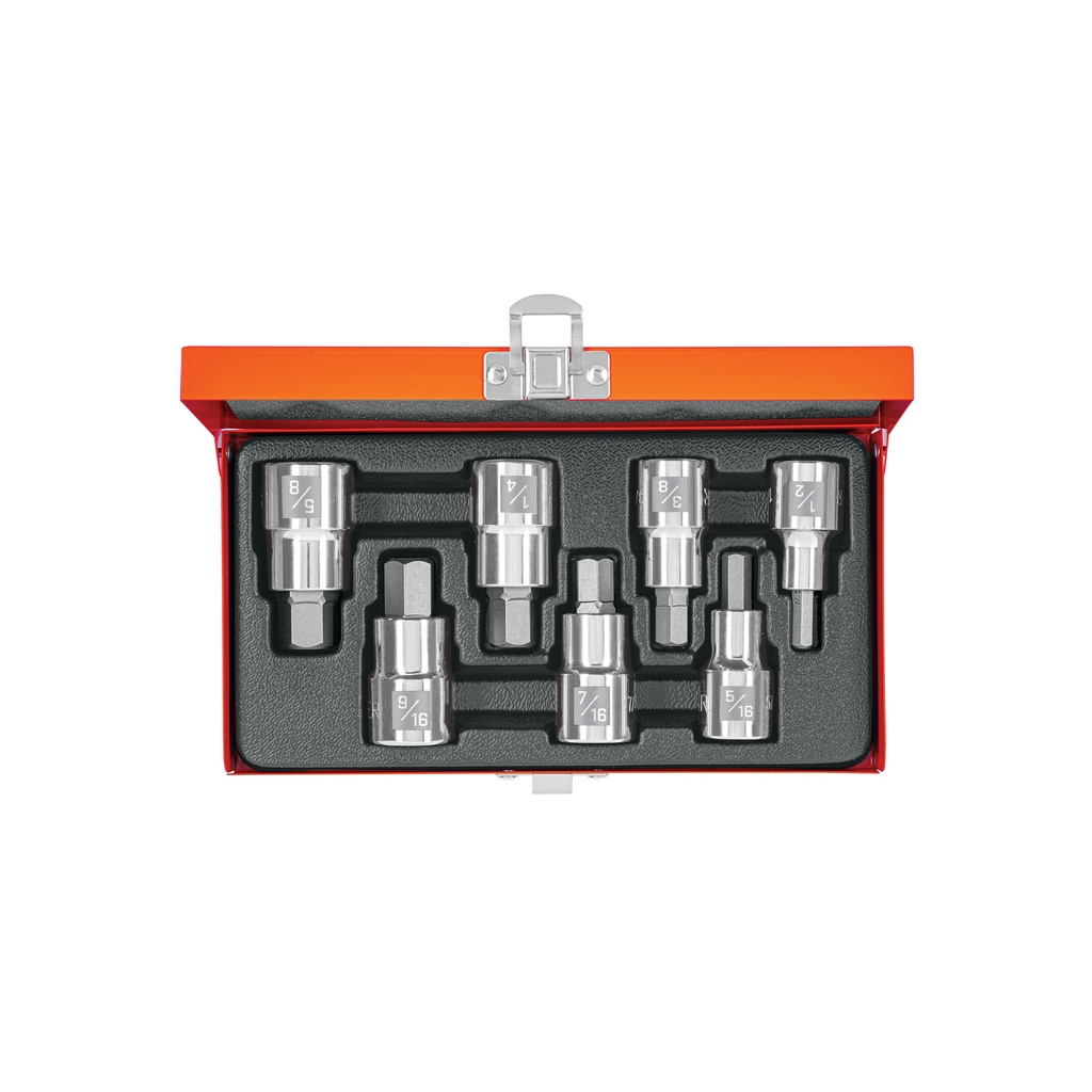 Juego de 7 dados cuadro 1/2' punta hex std, estuche metálico - Pag 119