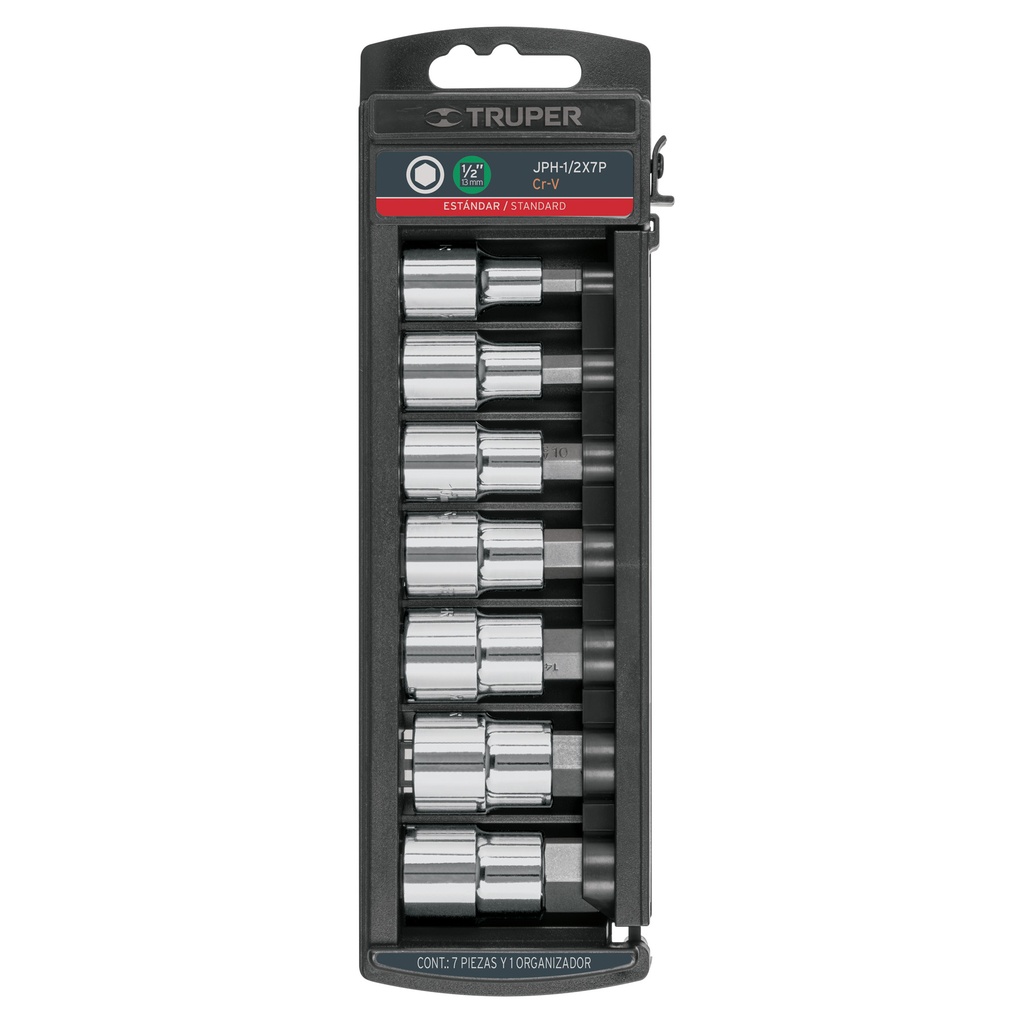 Juego de 7 dados cuadro 1/2' punta hexagonal std, Truper