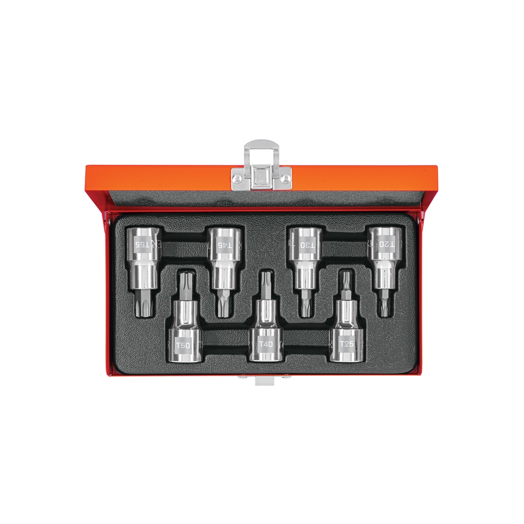 Juego de 7 dados cuadro 1/2' punta torx, estuche metálico - Pag 119