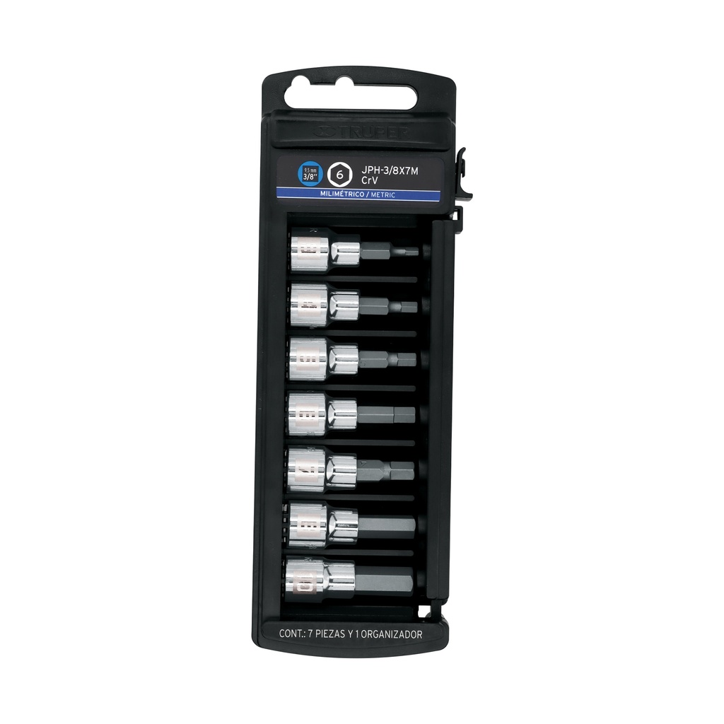 Juego de 7 dados cuadro 3/8' punta hexagonal mm, Truper
