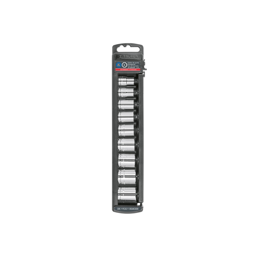 Juego de 9 dados cuadro 3/8' std, Truper
