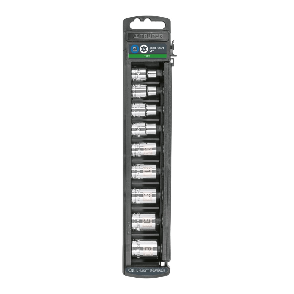 Juego de 9 dados cuadro 3/8' torx, Truper