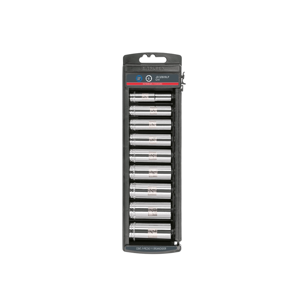 Juego de 9 dados largos cuadro 3/8' std, Truper