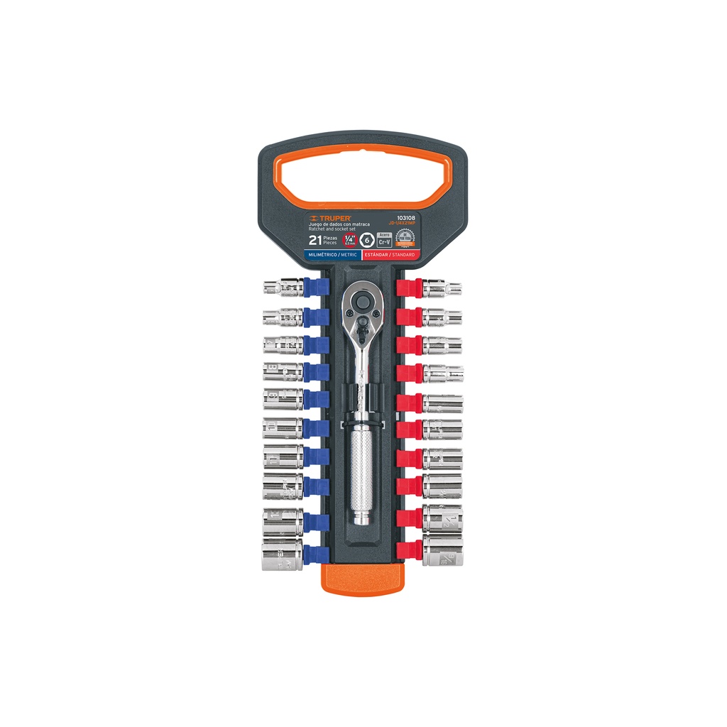 Juego de dados mm y std con matraca, cuadro 1/4', Truper - Pag 116