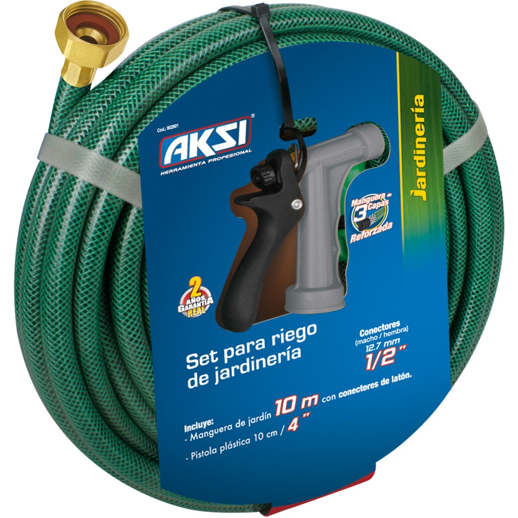Kit manguera de jardin 10 mts con pistola de riego 4"