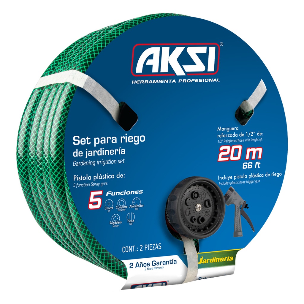 Kit manguera de jardin 20 mts con pistola de riego de 5 funciones