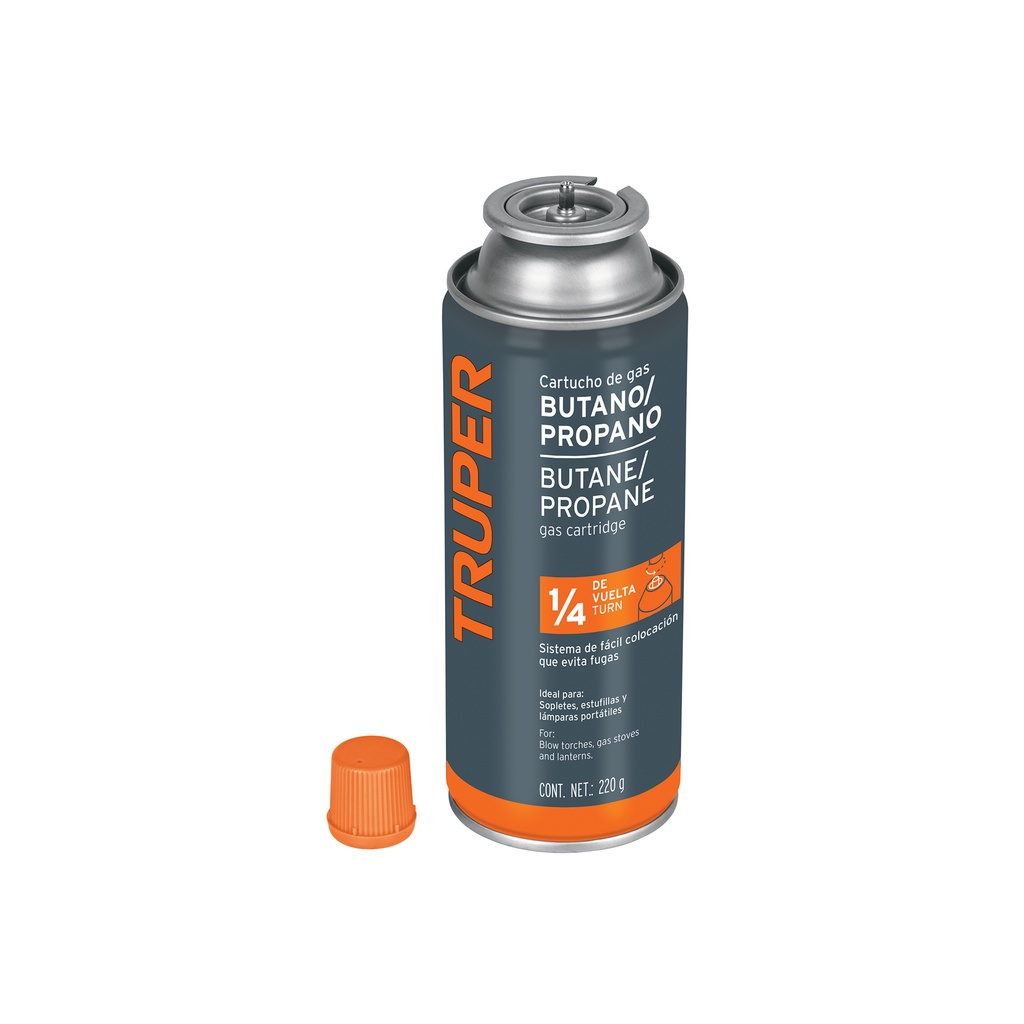 Lata de gas de 220 g válvula de 1/4 de vuelta, Truper - Pag 377