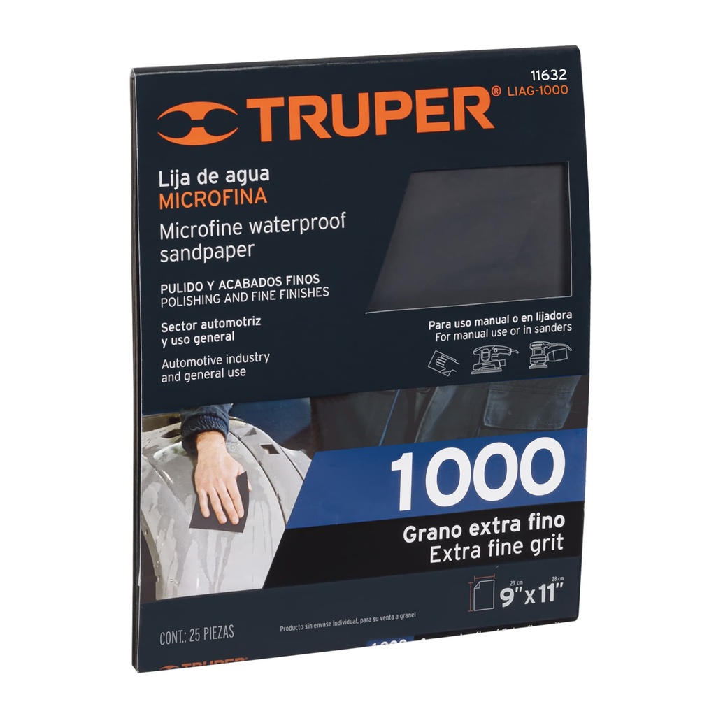[T11632] Lija de agua grano 1000 microfina carburo de silicio, Truper - Pag 195