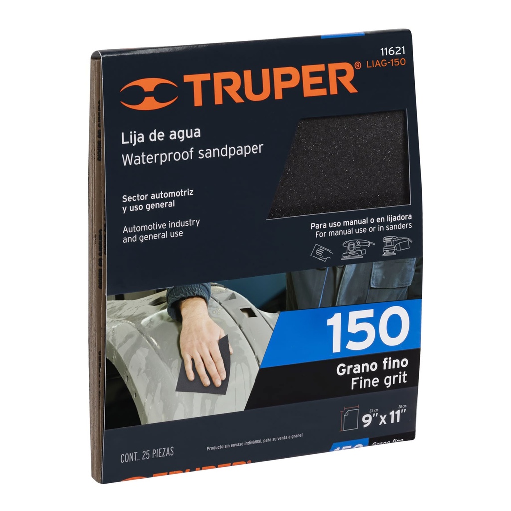Lija de agua grano 150 de carburo de silicio, Truper - Pag 195