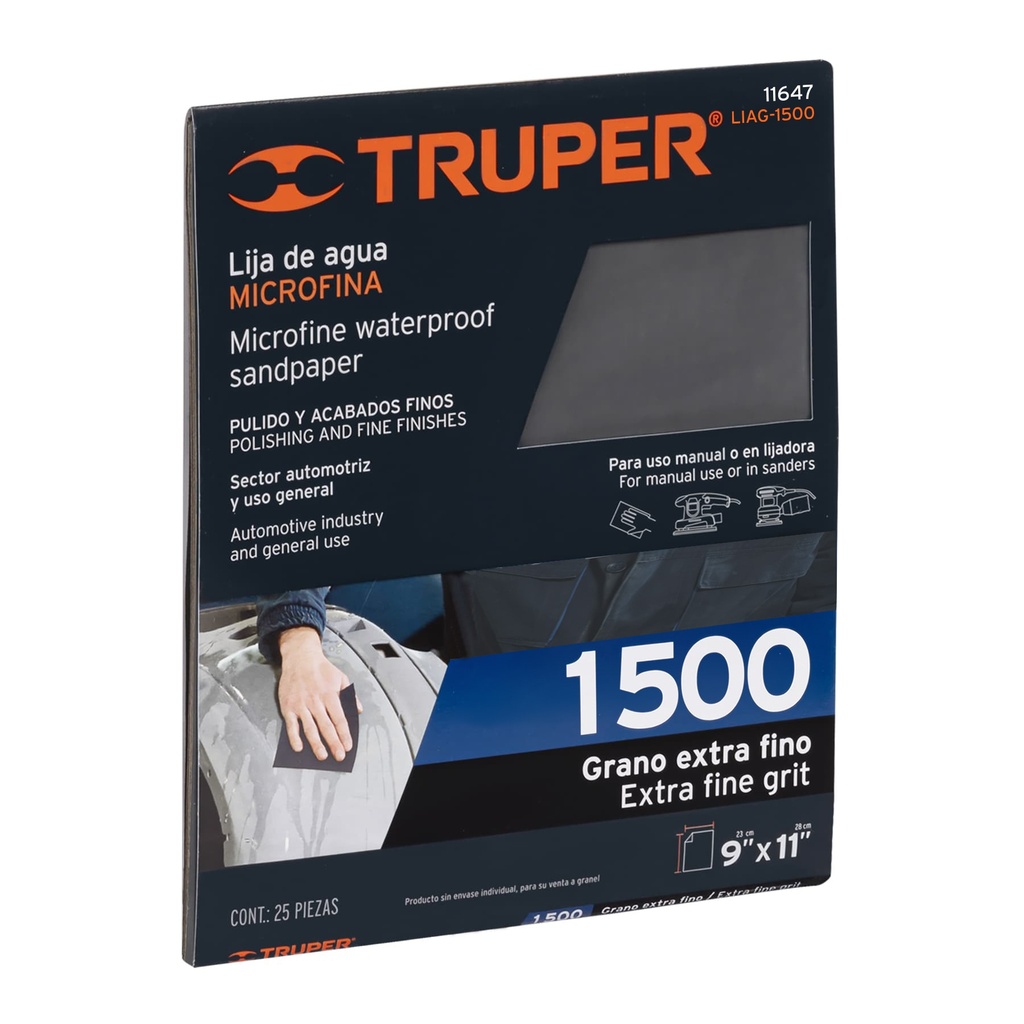 Lija de agua grano 1500 microfina carburo de silicio, Truper - Pag 195