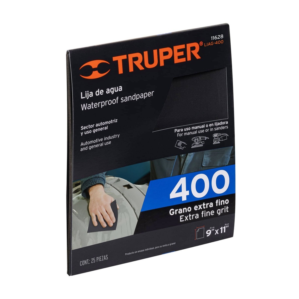 Lija de agua grano 400 de carburo de silicio, Truper - Pag 195