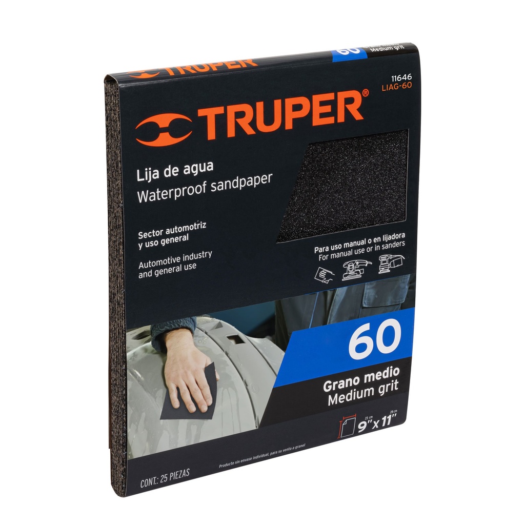 Lija de agua grano 60 de carburo de silicio, Truper - Pag 195