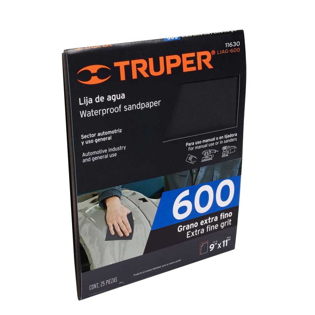 Lija de agua grano 600 de carburo de silicio, Truper - Pag 195