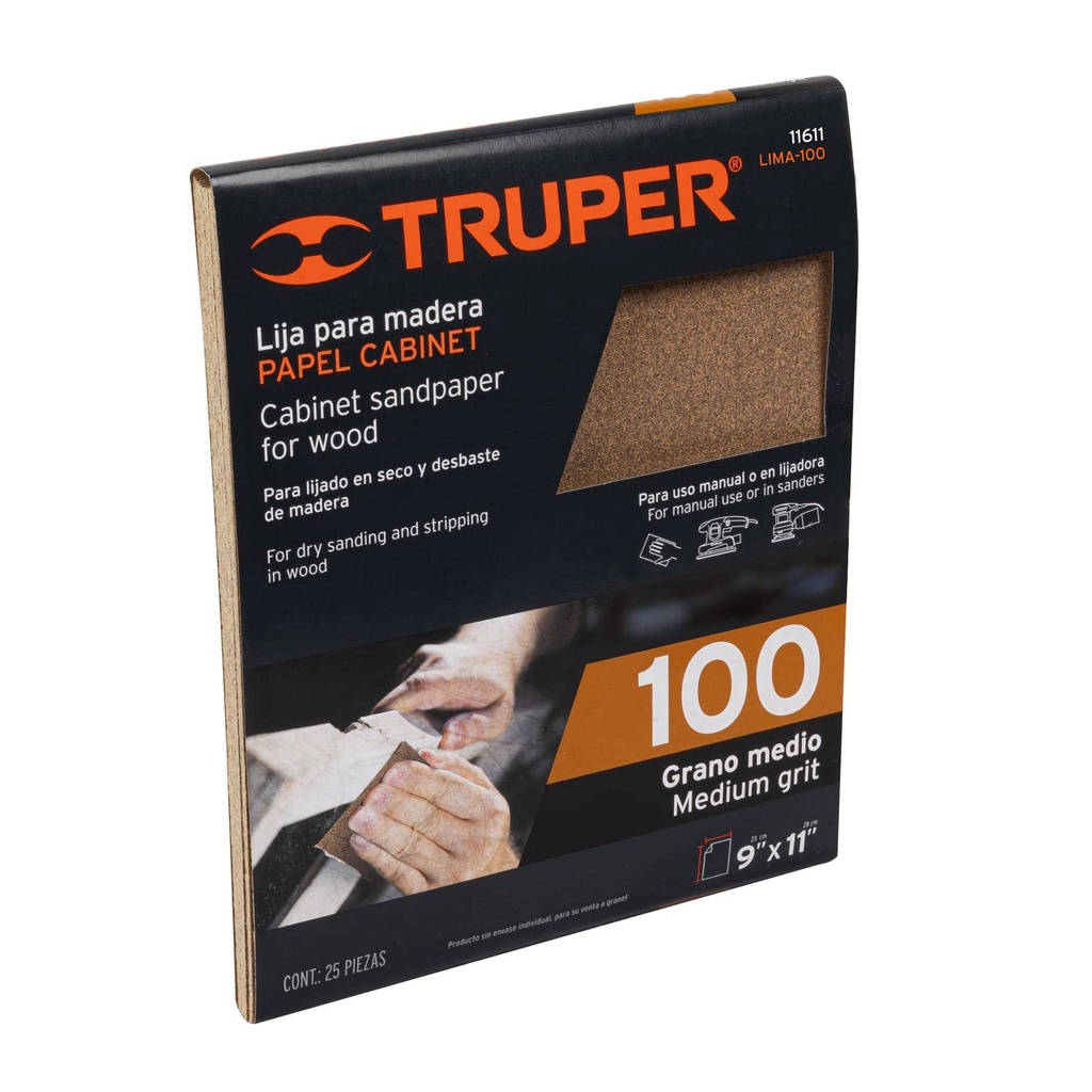 Lija para madera papel cabinet, grano 100, Truper - Pag 195