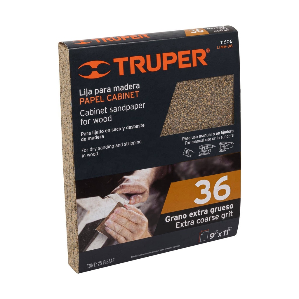 Lija para madera papel cabinet, grano 36, Truper - Pag 251