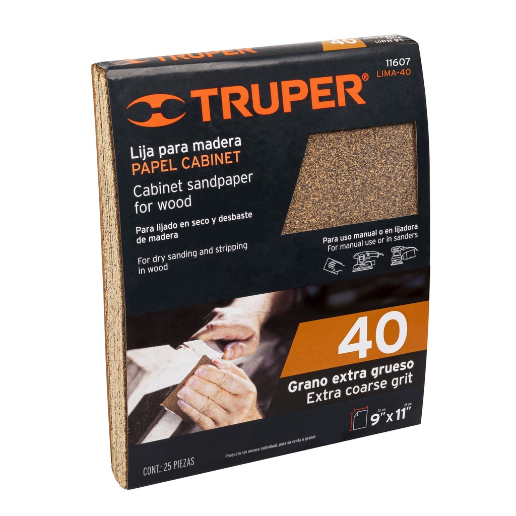 Lija para madera papel cabinet, grano 40, Truper - Pag 195