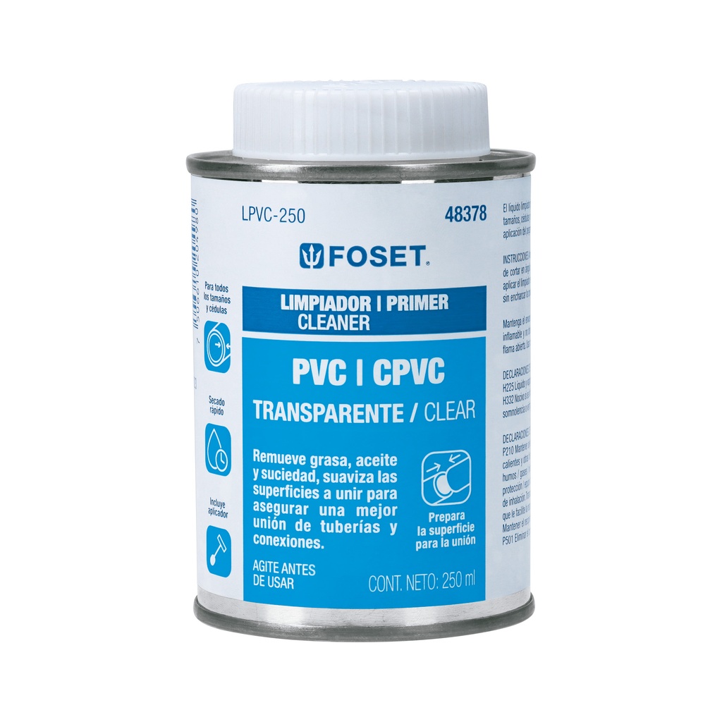 Limpiador para PVC y CPVC en lata, 250ml, Foset - Pag 522