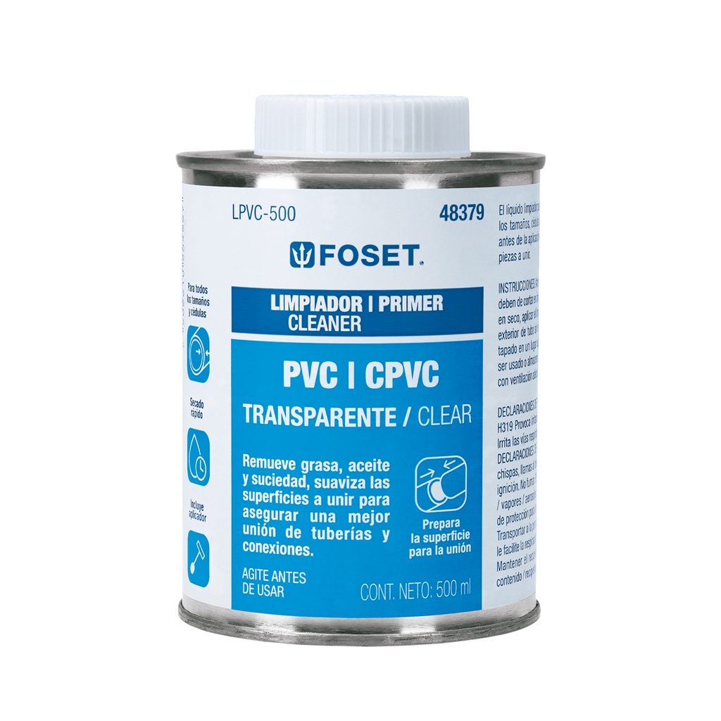 Limpiador para PVC y CPVC en lata, 500ml, Foset - Pag 522