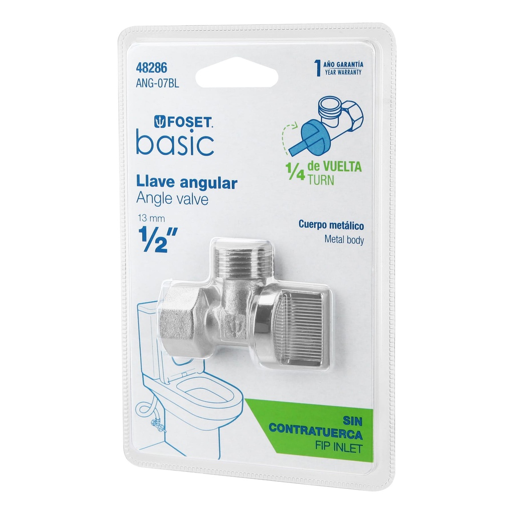Llave angular 1/2' x 1/2', 1/4 de vuelta, blíster, Foset - Pag 510