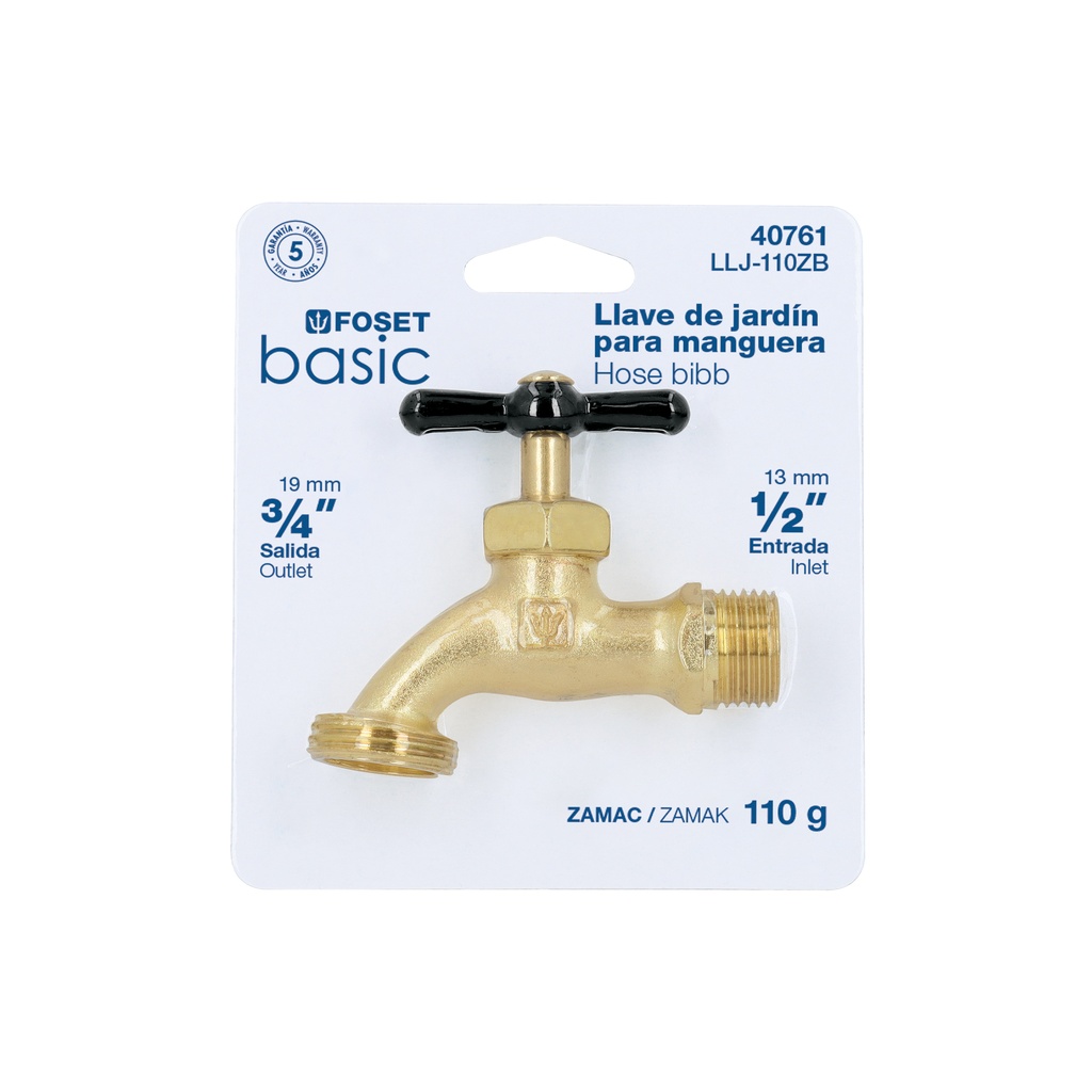 Llave de zamac p/manguera 100 gr, 1/2', blister, Foset Basic - Pag 505