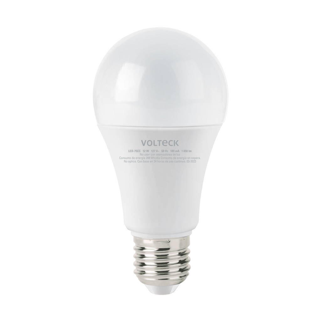 Lámpara LED A19 12 W (equiv. 75 W), luz cálida, caja Volteck