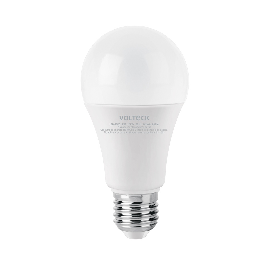 Lámpara LED A19 9 W (equiv. 60 W), luz cálida, caja, Volteck