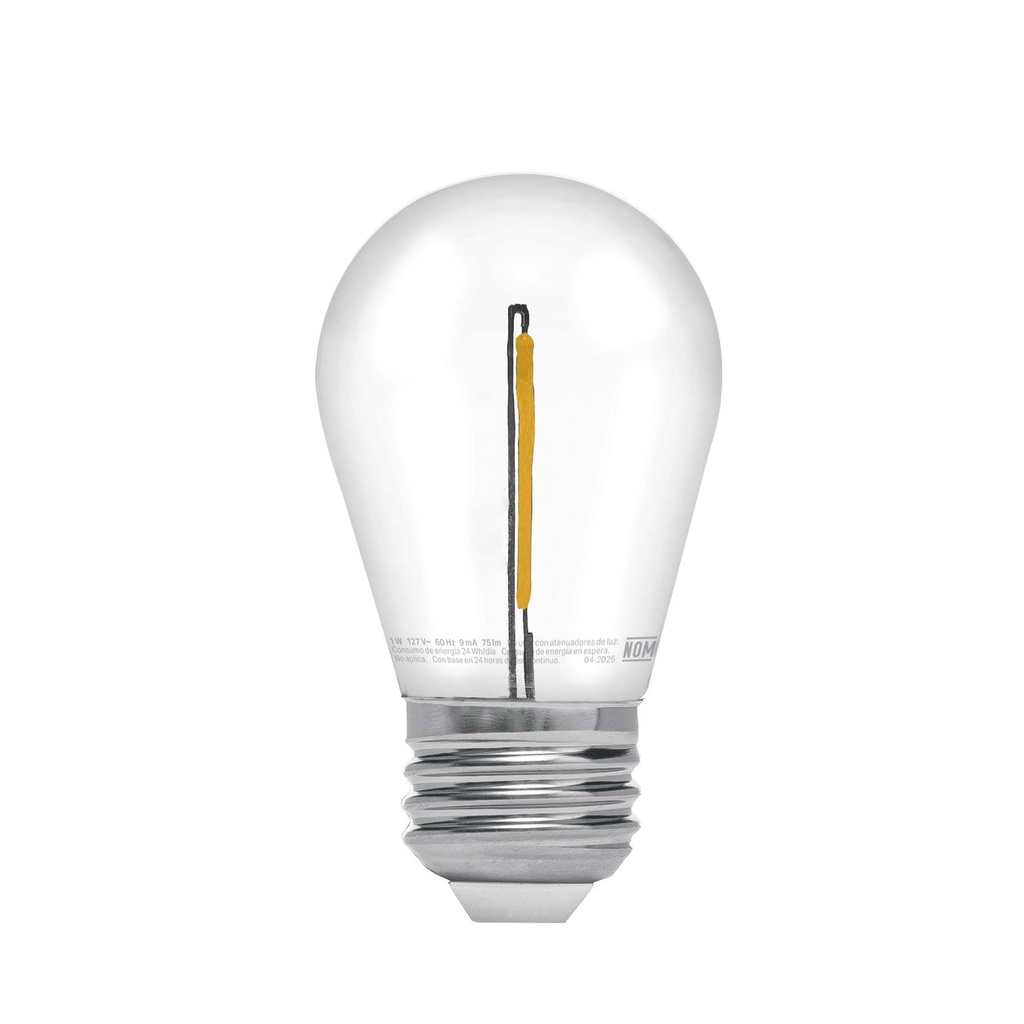 Lámpara LED S14 con filamento 1 W luz cálida, caja, Volteck