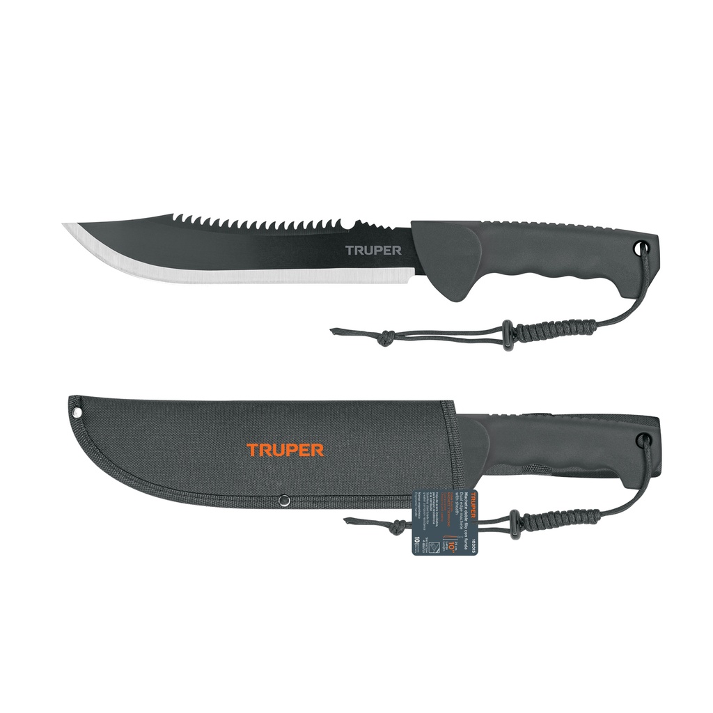 Machete doble filo 10' cacha inyectada, con funda, Truper - Pag 222