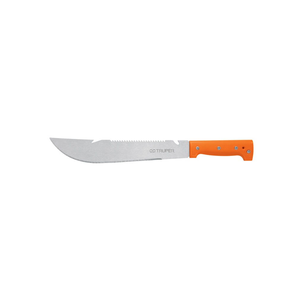 Machete rambo 12' cacha remachada naranja, con funda, Truper