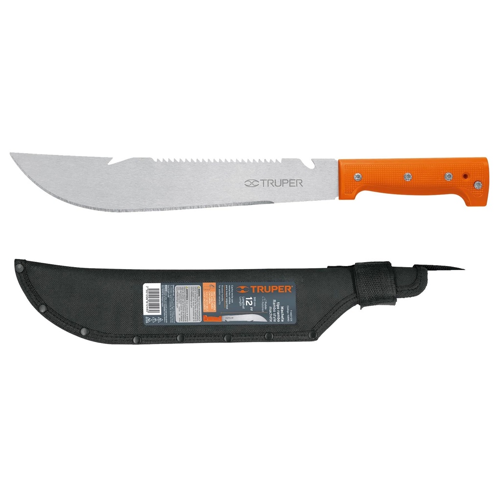 Machete rambo 12' cacha remachada naranja, con funda, Truper - Pag 289