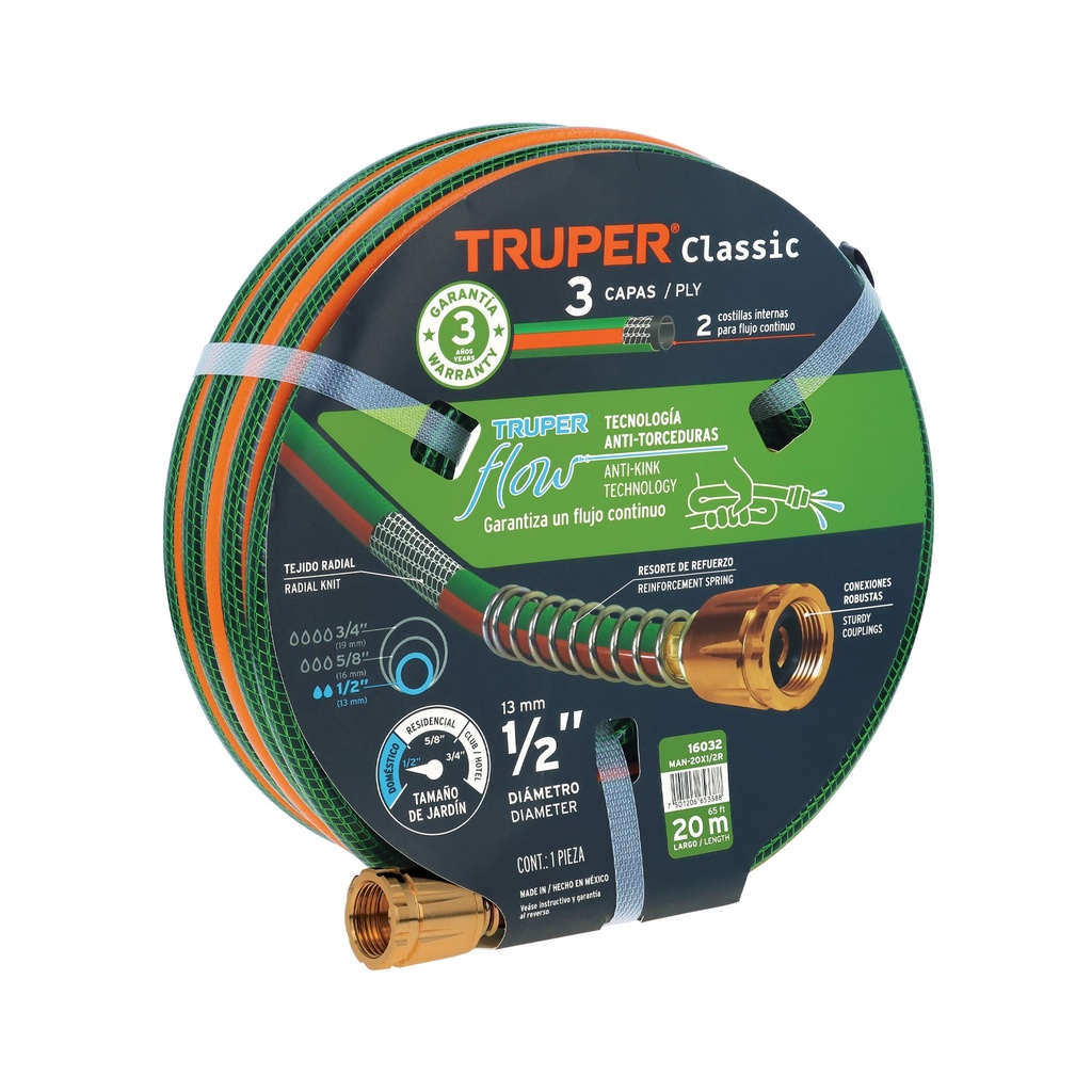 Manguera 1/2' reforzada 3 capas 20 m conexiones de metal - Pag 228