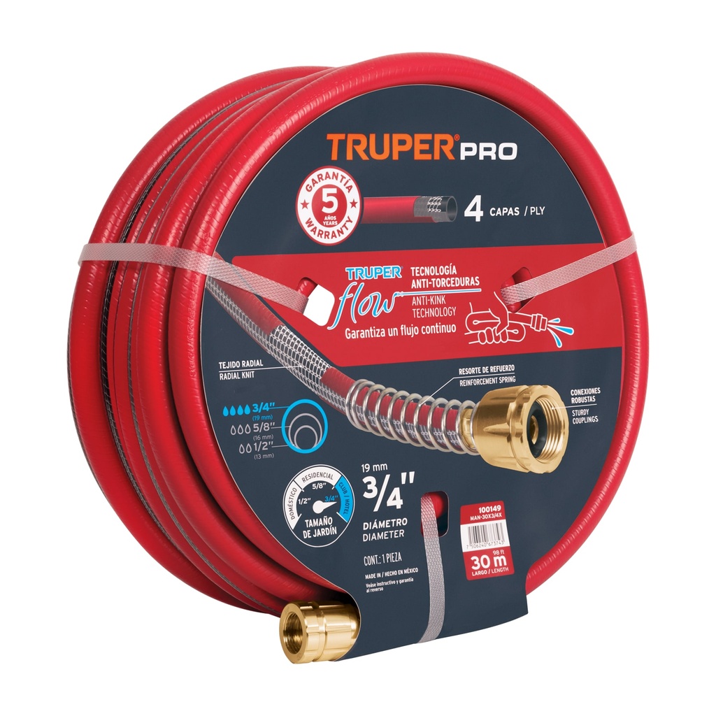 Manguera 3/4' super reforzada 4 capas conexiones metal 30m - Pag 228
