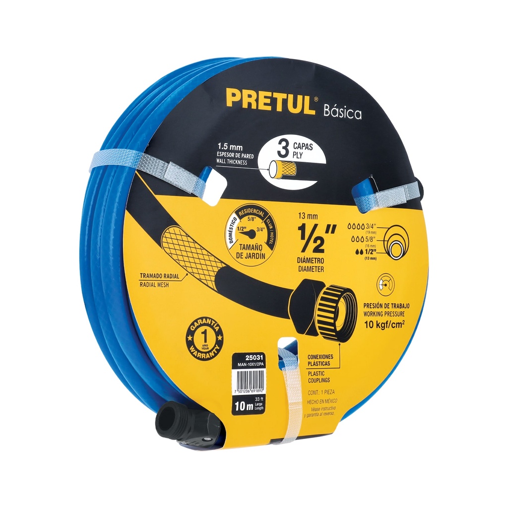 Manguera azul 1/2' 2 capas 10 m conexiones plásticas, Pretul - Pag 229