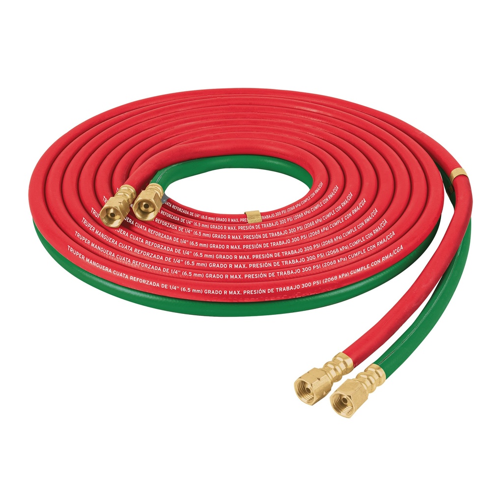 Manguera cuata reforzada de 6 m para oxiacetileno, Truper - Pag 374