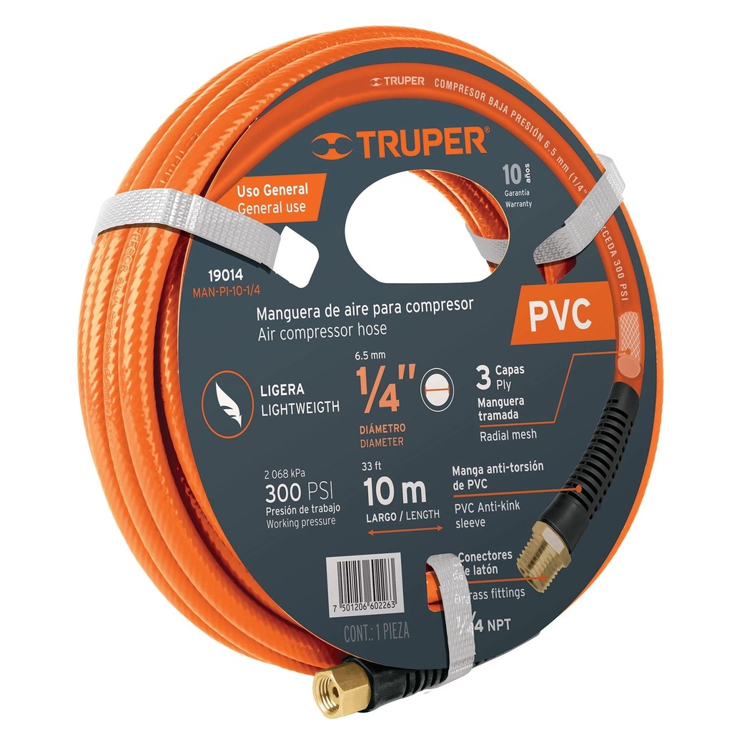 Manguera de PVC para compresor, 10 m x 1/4', Truper - Pag 120