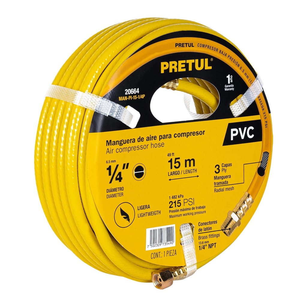 Manguera de PVC para compresor, 15 m x 1/4', Pretul - Pag 120