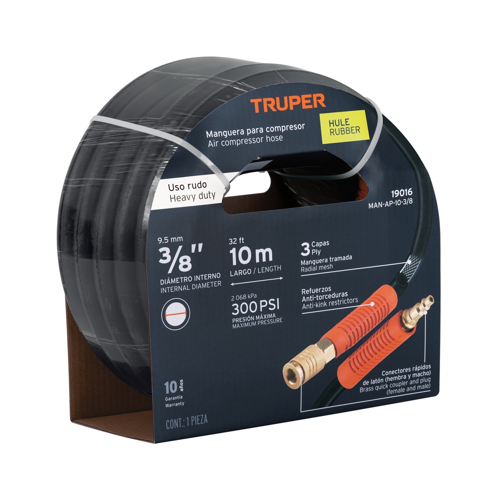 Manguera de hule para compresor, 10 m x 3/8', Truper