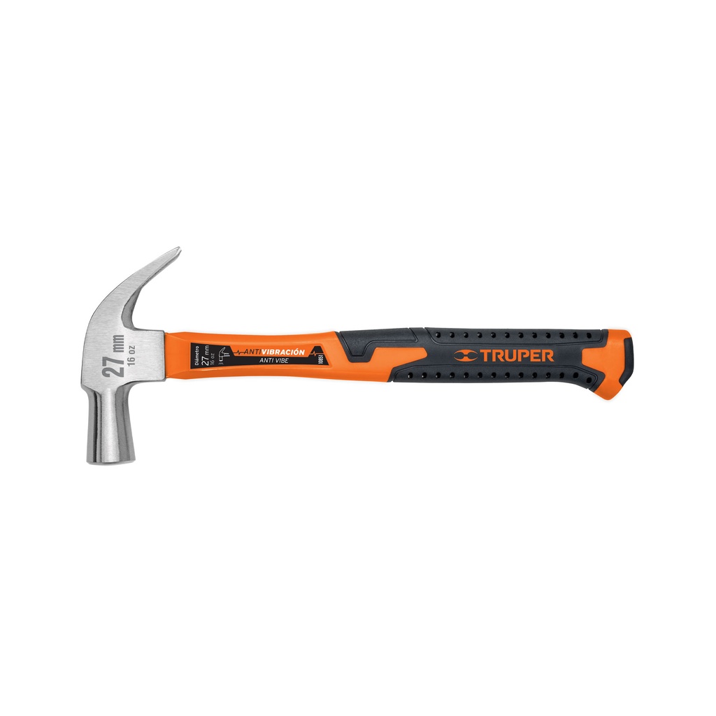 Martillo cabeza cónica 27 mm uña curva, mango fibra vidrio