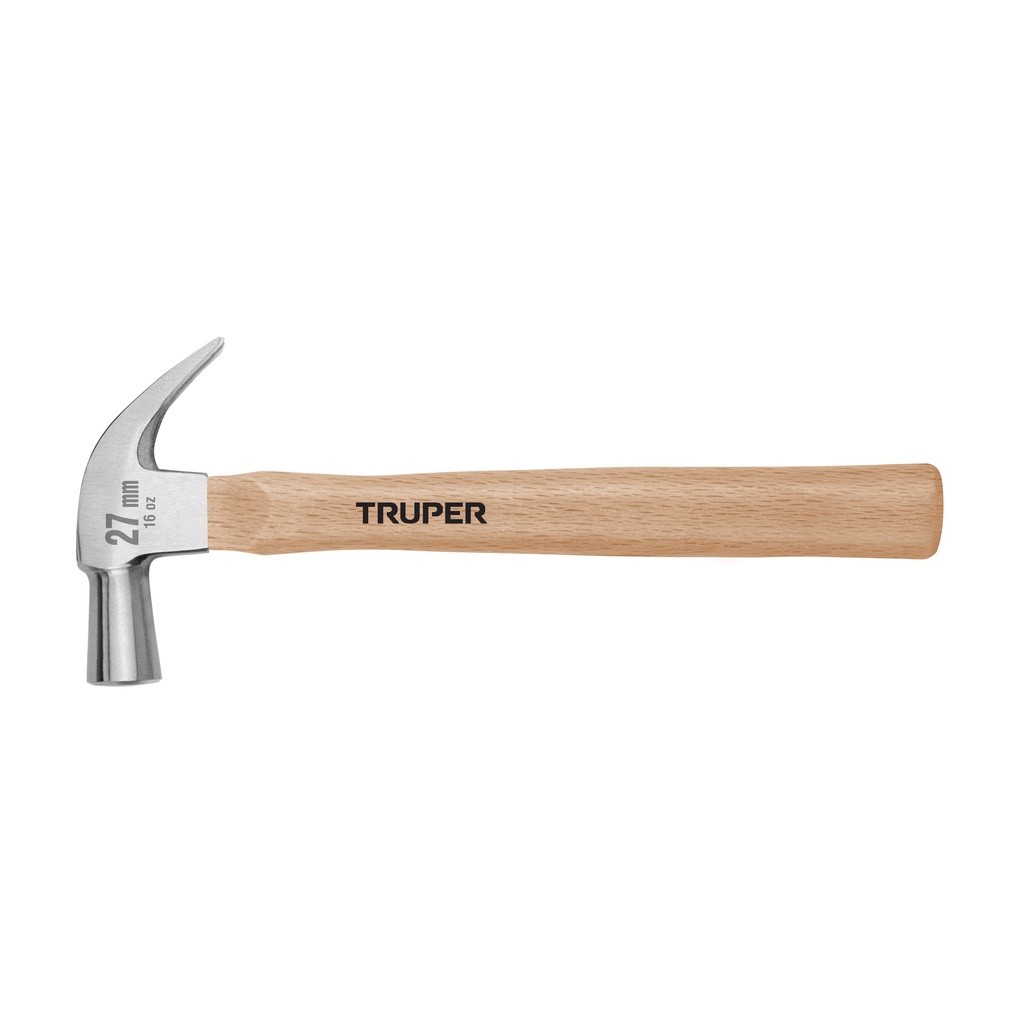 Martillo cabeza cónica 27 mm uña curva, mango madera, Truper