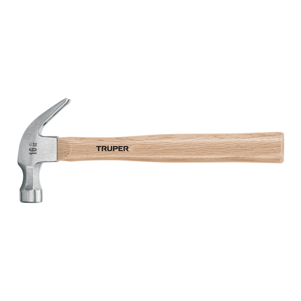 Martillo pulido 16 oz uña curva, mango madera, Truper