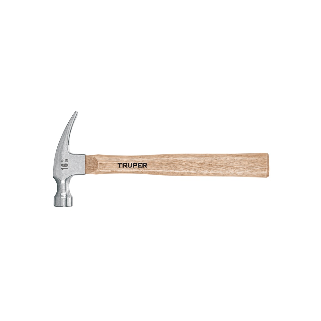 Martillo pulido 16 oz uña recta, mango madera, Truper