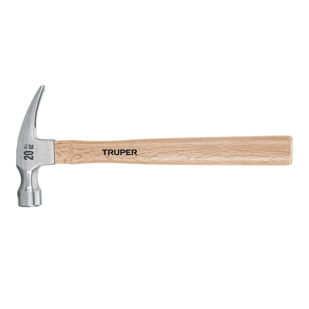 Martillo pulido 20 oz uña recta, mango madera, Truper