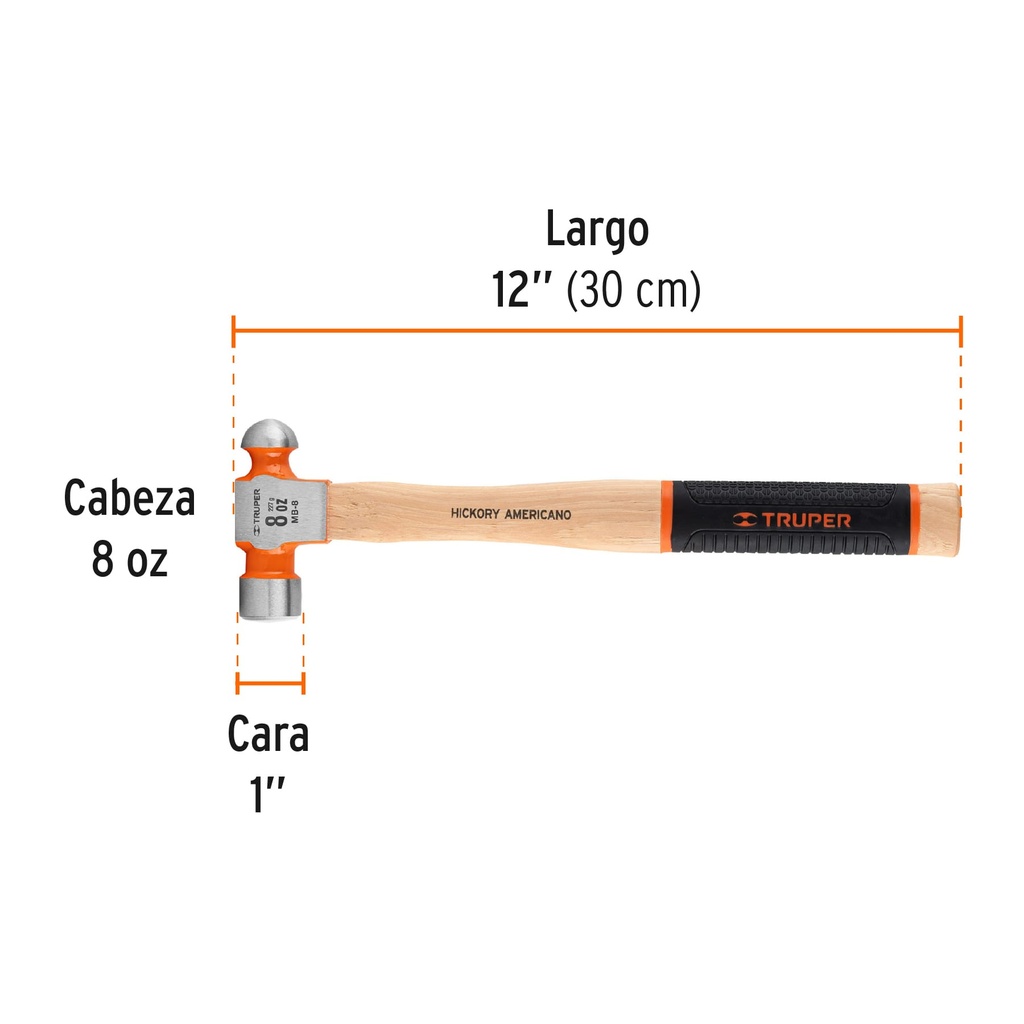 Martillo pulido de bola 12 oz mango hickory, Truper Grip - Pag 283