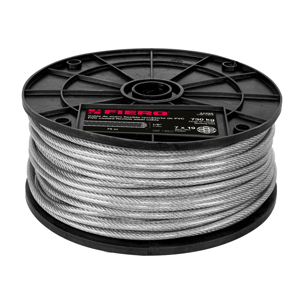 Metro cable flexible 1/8' acero 7x19 recubierto PVC, 75 m - Pag 550
