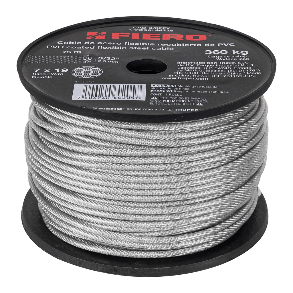 Metro cable flexible 3/32' acero 7x19 recubierto PVC, 75 m - Pag 550