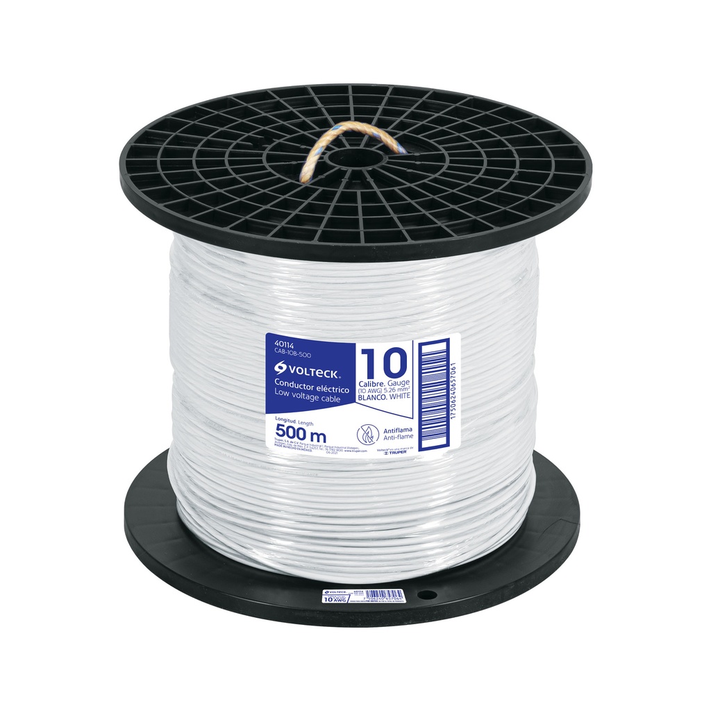 Metro de cable THHW-LS 10 AWG blanco en carrete de 500 m