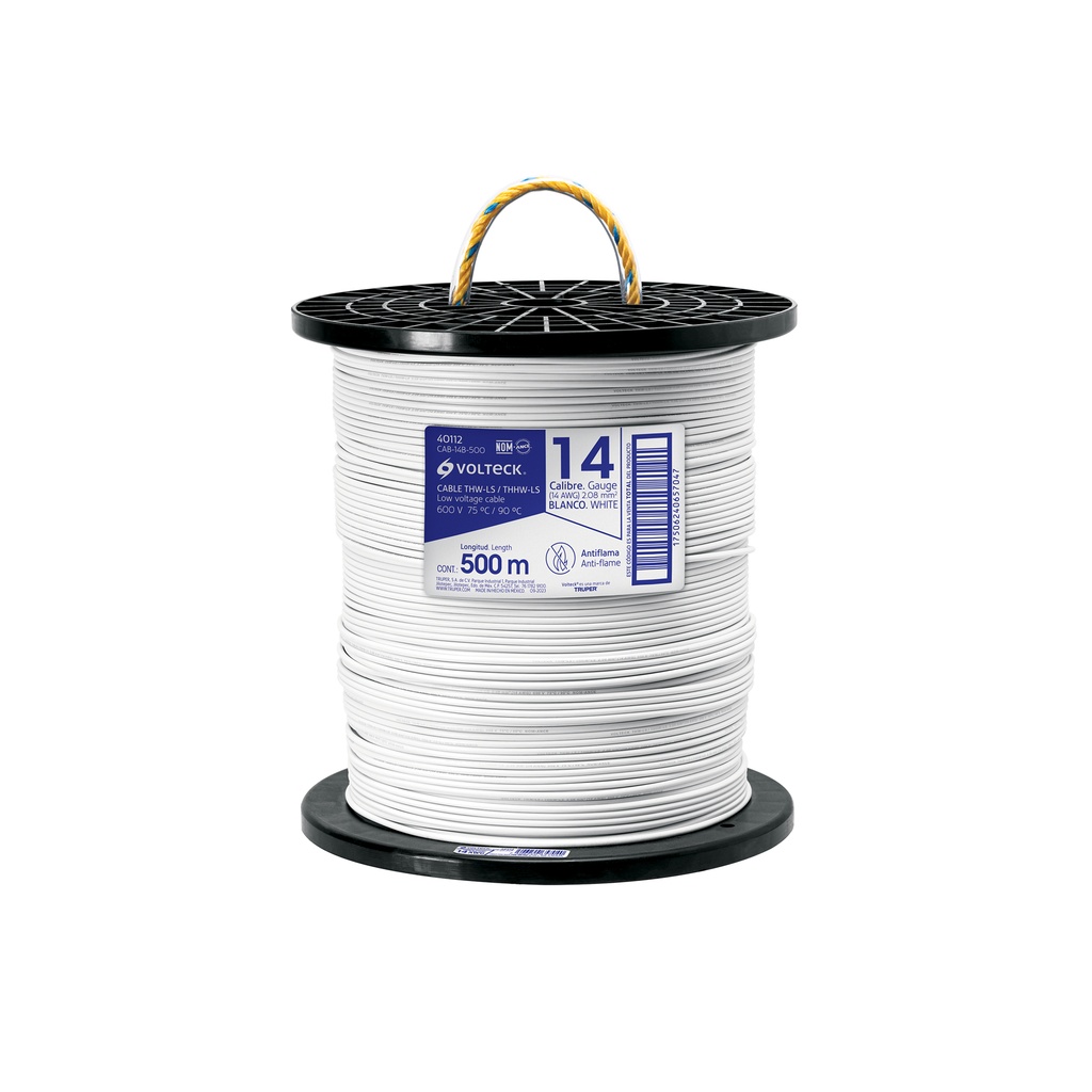 Metro de cable THHW-LS 14 AWG blanco en carrete de 500 m