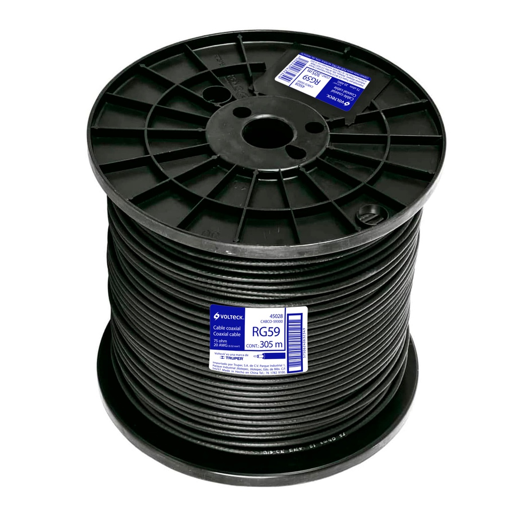 Metro de cable coaxial RG59 en carrete de 300 m, Volteck