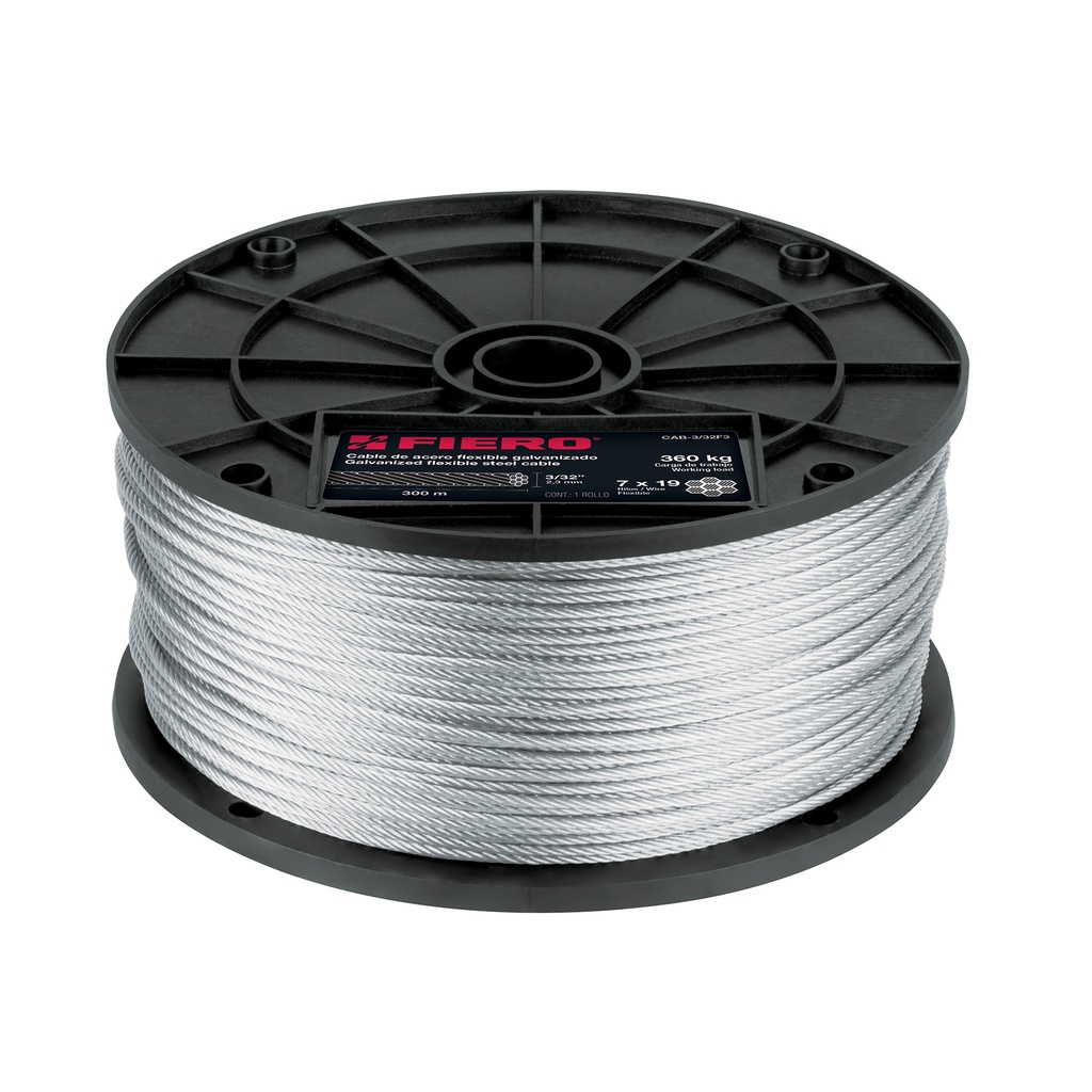 Metro de cable flexible 3/32' de acero 7x19 hilos, 300 m - Pag 550